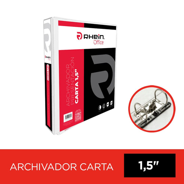 Archivador Catálogo Carta 2 Aros 1.5 Blanco Con Fija Papel 350 Hojas