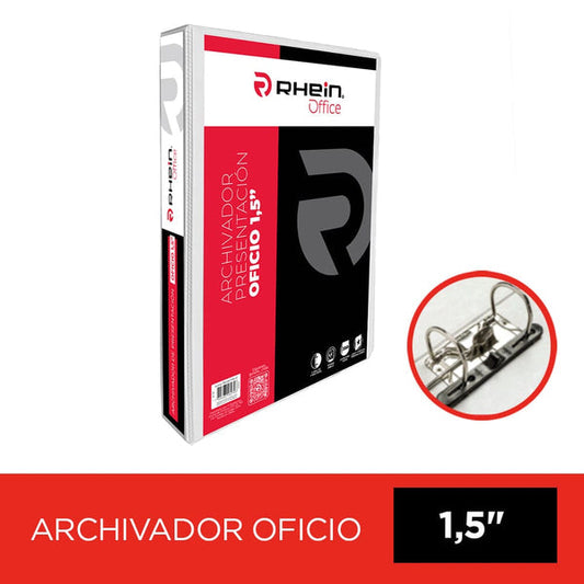 Archivador Catálogo Oficio 2 Aros 1.5 Blanco Con Fija Papel 350 Hojas
