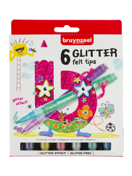 Rotuladores Set 6 Colores Felt-Tip Glitter Bruynzeel