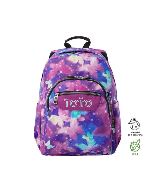 Mochila Juvenil Porta PC 14" Acuarela Violeta Mariposas Glitter