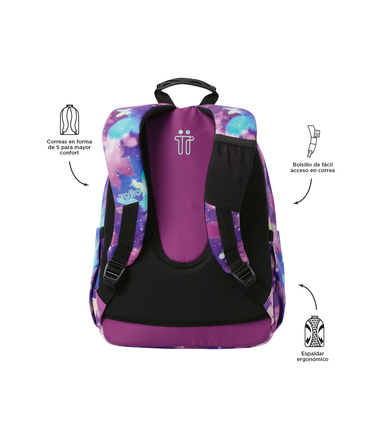 Mochila Juvenil Porta PC 14" Acuarela Violeta Mariposas Glitter
