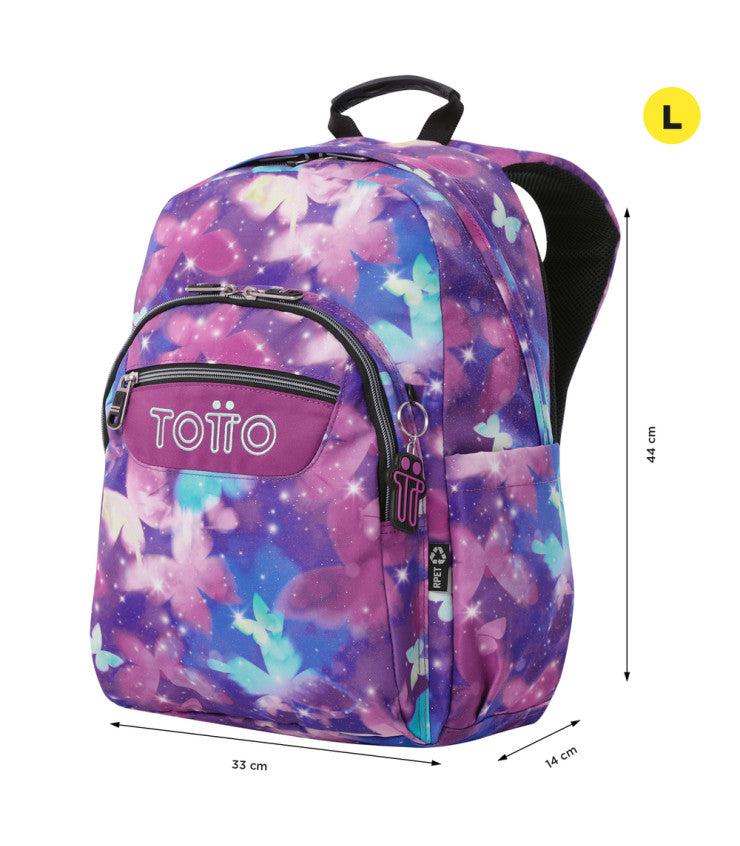 Mochila Juvenil Porta PC 14" Acuarela Violeta Mariposas Glitter