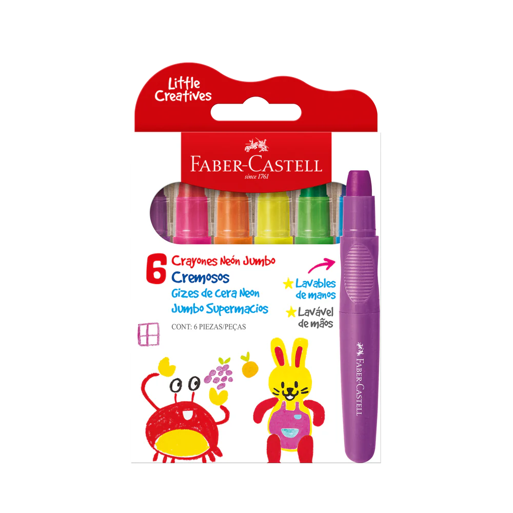 Crayones Jumbo Cremosos neón estuche x6