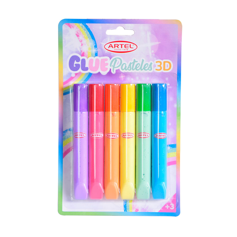 Set Glitter glue colores pasteles 5 3D