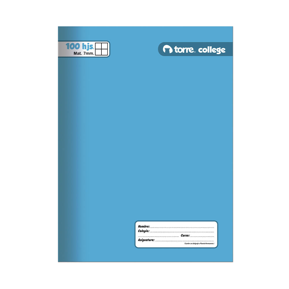 Cuaderno college matematicas 7mm 100 hojas torre