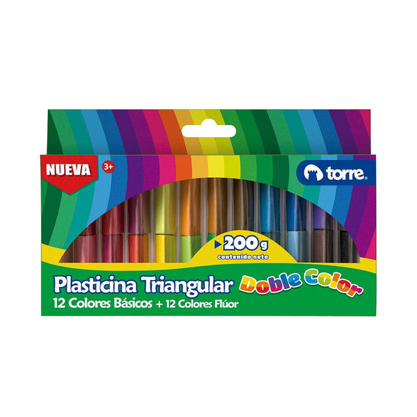 Plasticinas doblecolor triangular 24 colores, basicos y fluor