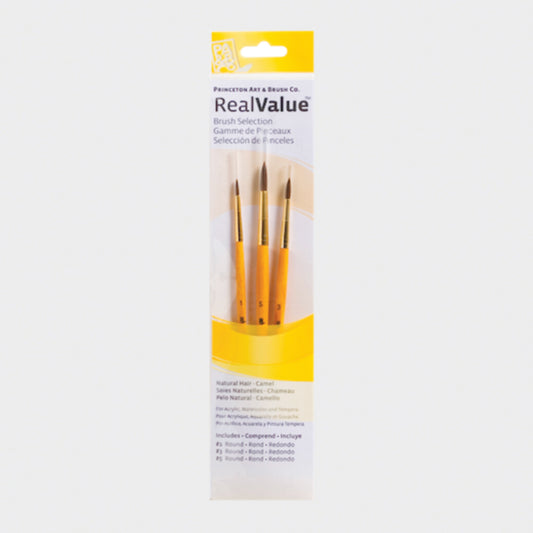 Pinceles Princeton RealValue Mango Corto Pelo Sintetico Camello Set 3