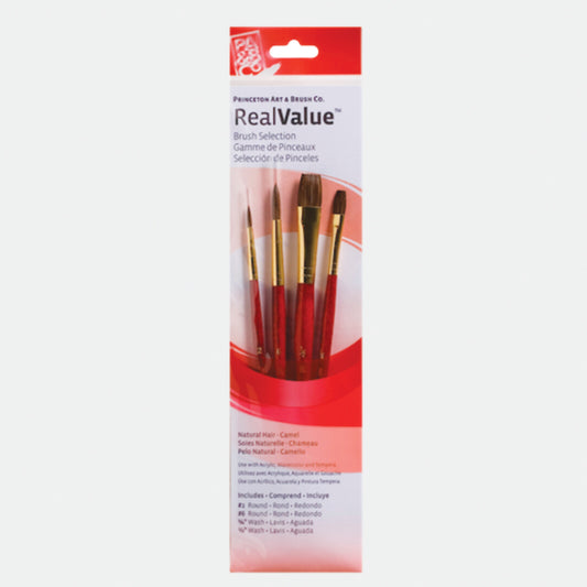 Pinceles RealValue Mango Corto Rojo Pelo Natural Camello Set 4