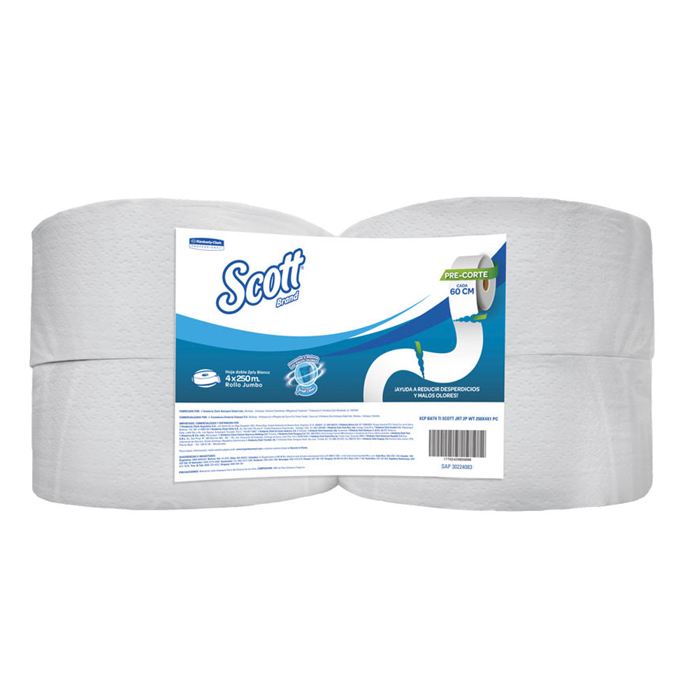 PAPEL HIGIENICO SCOTT DOBLE HOJA 250 MT X4 ROLLOS