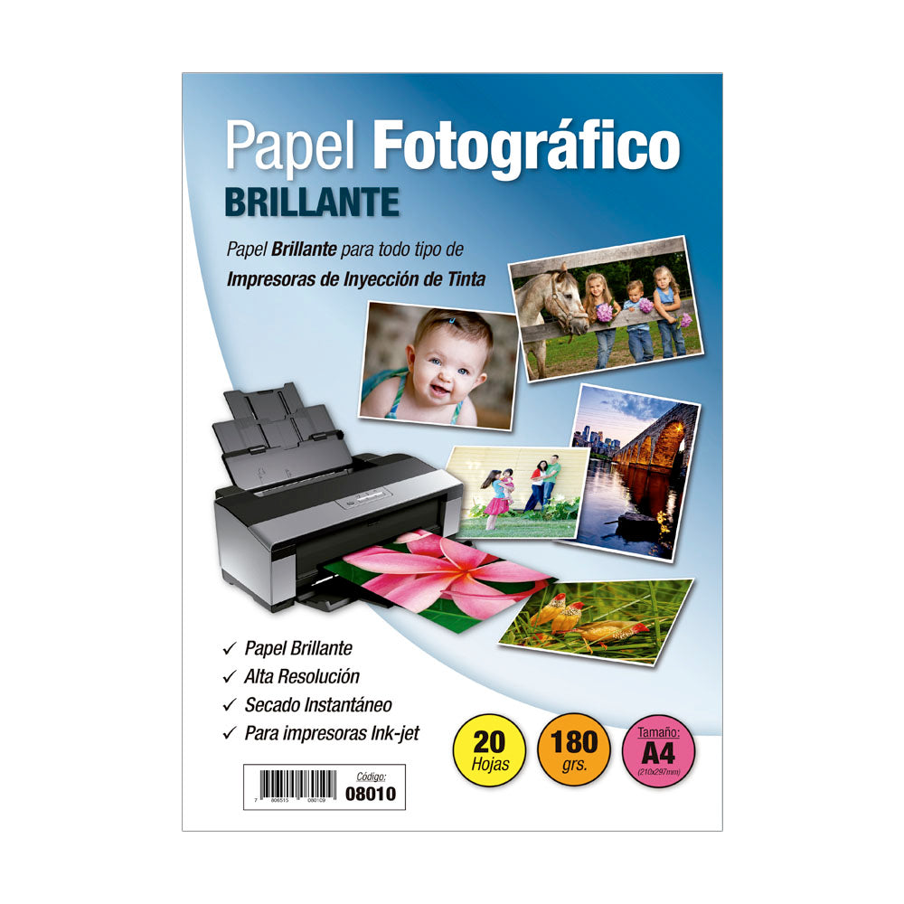 Papel fotografico tamaño a4 brillante 180 g