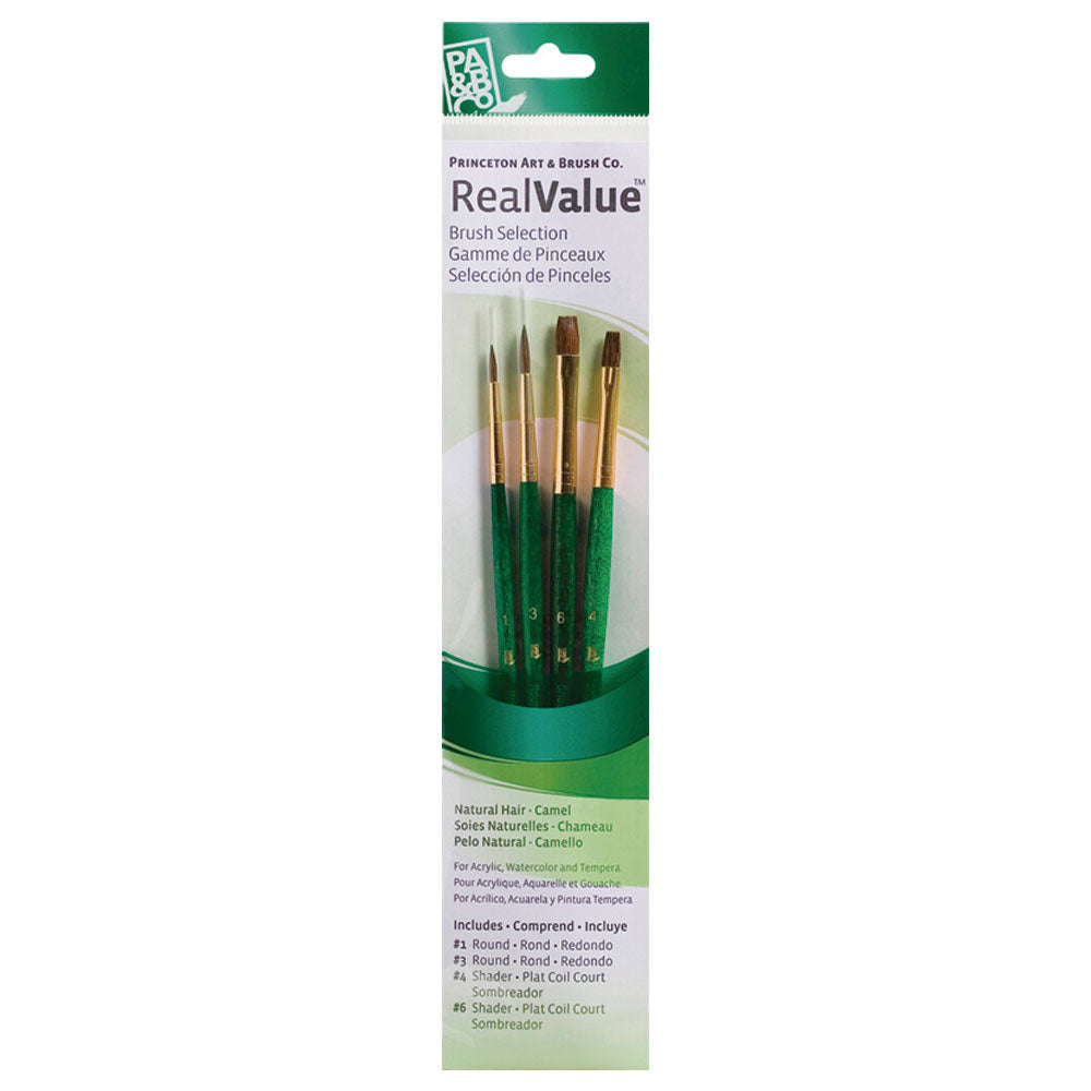 Set 4 pinceles pelo camello sintetico Verde RealValue