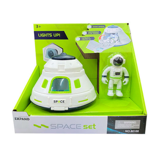 Set espacial, módulo y astronauta