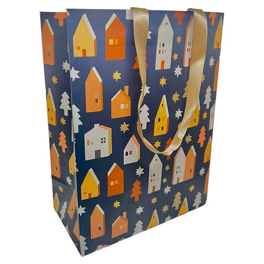 Bolsa Regalo Grande Navidad Azul - Casitas